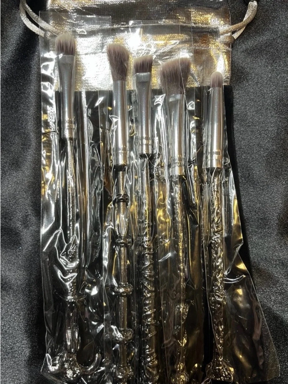 Harry Potter Storybook Cosmetics Metallic Silver Eye Brush Set with Black Pouch